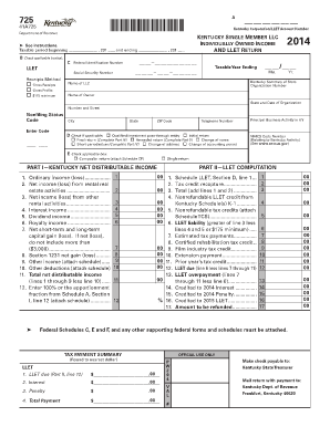 Kentucky Single Member LLC LLET Return Form 725