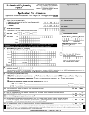 New York Professional Engineering Licensure Application