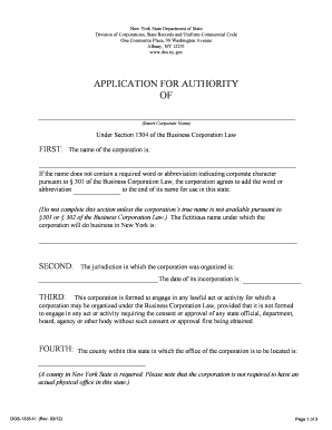 New York Foreign Corporation Authority Application