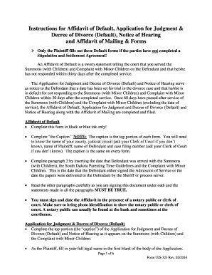 Affidavit of Default and Application for Judgment Divorce South Dakota