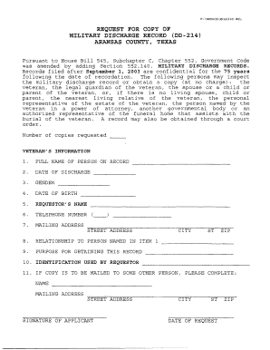 Request for Copy of Military Discharge Record (DD-214)