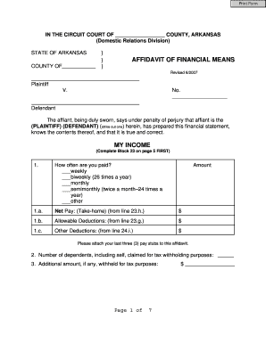 Affidavit of Financial Means