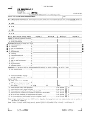 Pennsylvania Schedule E Rent and Royalty Income Form
