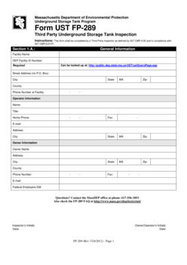Massachusetts UST Inspection Form FP-289