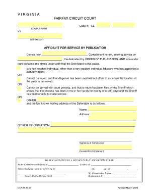 Virginia Affidavit for Service by Publication