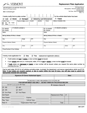 Vermont Replacement Plate Application