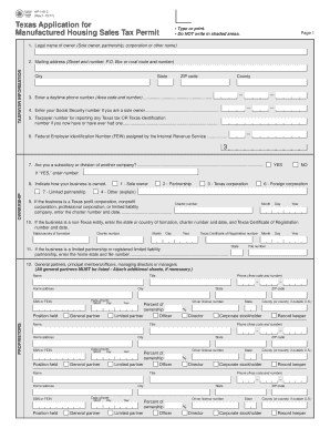 Texas Application for Manufactured Housing Sales Tax Permit