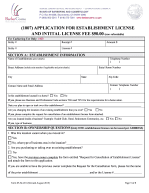 California Establishment License Application