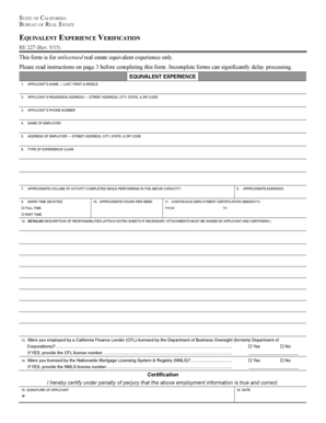 California Equivalent Experience Verification Form