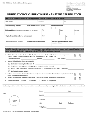 California CNA Certification Verification Form