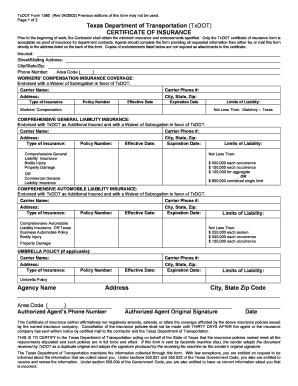 Texas Certificate of Insurance