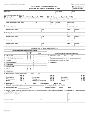 California Children's Services Medical Insurance Form
