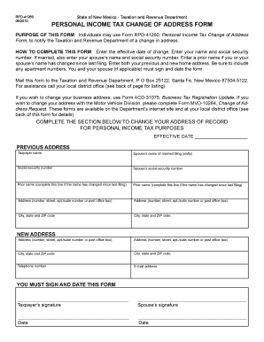 New Mexico Personal Income Tax Change of Address Form