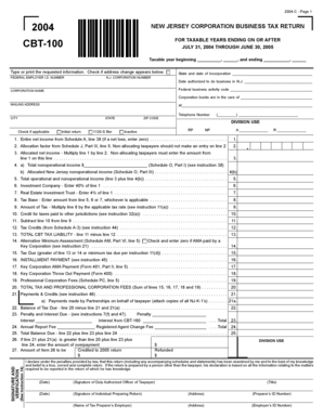 New Jersey Corporation Business Tax Return