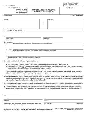 Michigan Authorization for Release of Medical Information