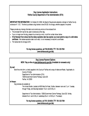 Fairfax County Dog License Application