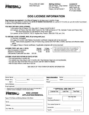 City of Fresno Dog License Application