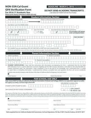 California Cal Grant GPA Verification Form