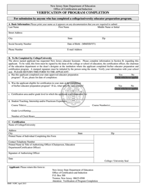 New Jersey Educator Program Completion Verification