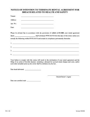 Arizona 5-Day Notice for Health and Safety Violations