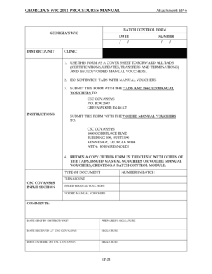Georgia WIC Batch Control Form