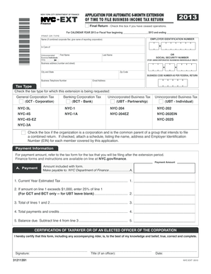 New York City Business Income Tax Extension Application