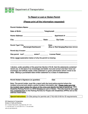 Lost or Stolen Permit Report Form