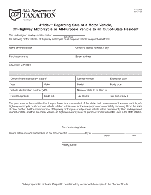 Ohio Motor Vehicle Sale Affidavit