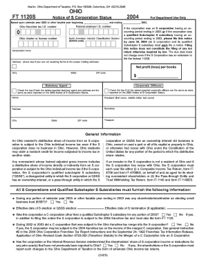 Ohio FT 1120S Notice of S Corporation Status