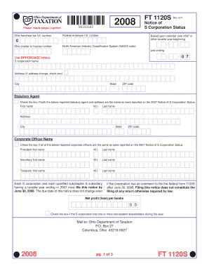 Ohio FT 1120S S Corporation Status Notice