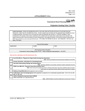 Guaranteed Rural Housing Origination Stacking Order Checklist