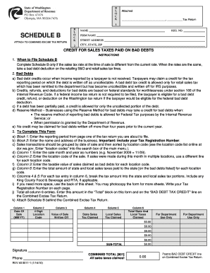 Washington Schedule B for Bad Debt Tax Credit