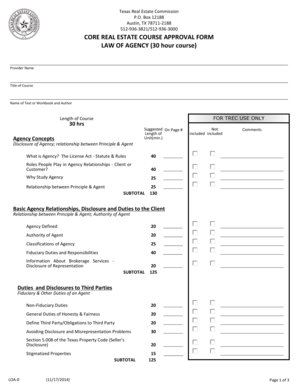 Texas Real Estate Commission Core Course Approval Form