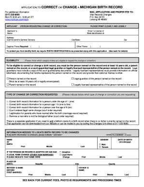 Michigan Birth Record Correction Application