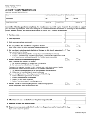 Michigan Aircraft Transfer Questionnaire