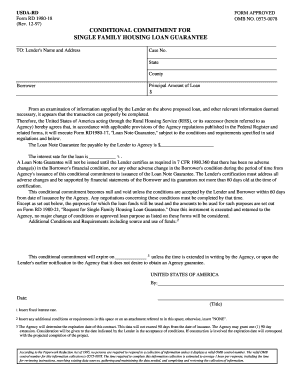USDA Conditional Commitment for Single Family Housing Loan Guarantee