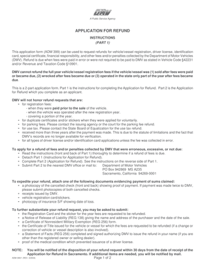 California DMV Application for Refund