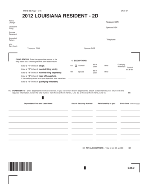 Louisiana Resident Income Tax Return Form IT-540-2D