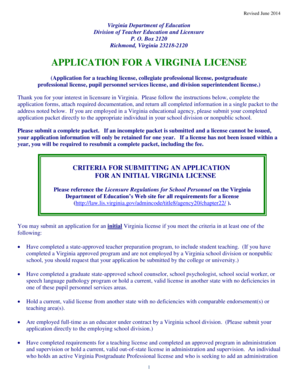 Application for a Virginia License