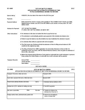 City of Battle Creek 2012 Tax Extension Form
