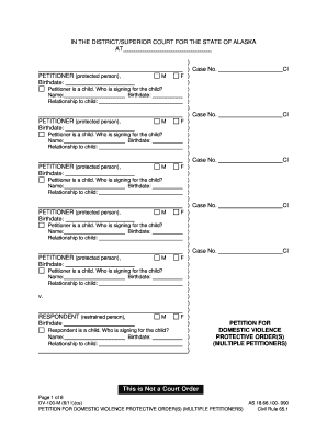 Alaska Domestic Violence Protective Order Petition