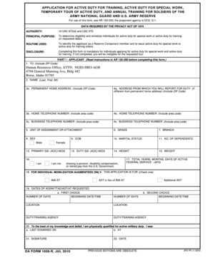 DA Form 1058-R Application for Active Duty