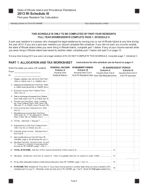 2013 Rhode Island Part-Year Resident Tax Calculation