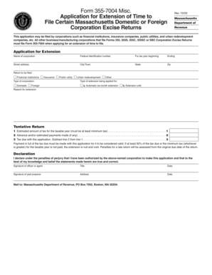 Massachusetts Corporation Excise Return Extension Application