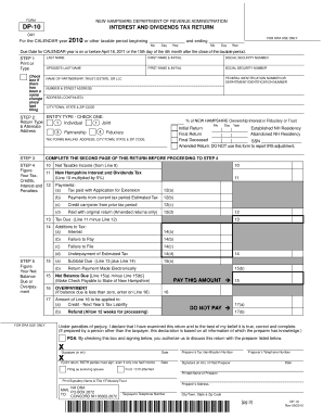 New Hampshire DP-10 Interest and Dividends Tax Return