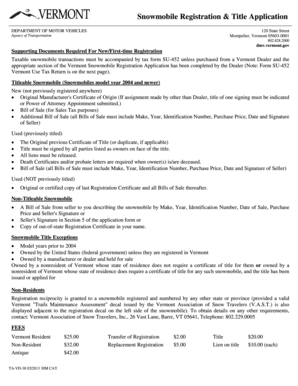 Vermont Snowmobile Registration & Title Application