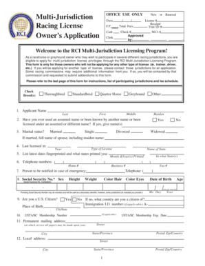 RCI Multi-Jurisdiction Racing License Application