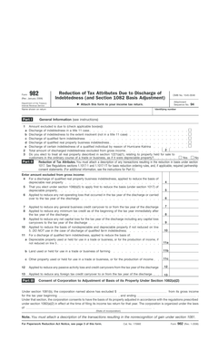 IRS Form 982 Reduction of Tax Attributes