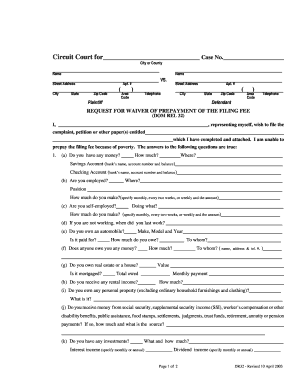Request for Waiver of Prepayment of Filing Fee