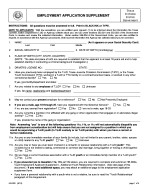 Texas Juvenile Justice Department Employment Application Supplement